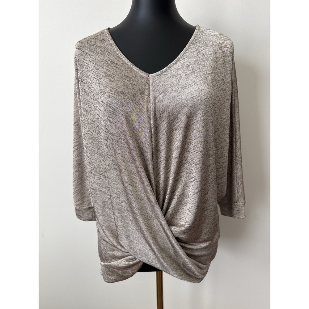 Venus Women's S Champagne Gold Twist Front Top Dolman Sleeve Flattering Shimmer